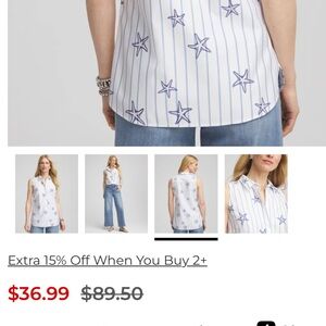 Chico's White and Blue Star Tunic Top